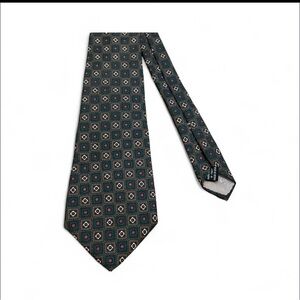 Christian Dior Geometric Patterned Tie in Green and Maroon Monsieur Vintage